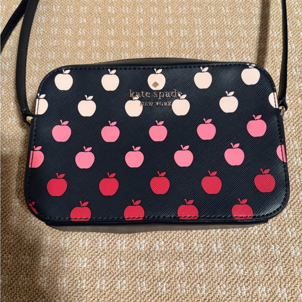 Kate Spade Black and Pink Apple Pattern Crossbody Bag